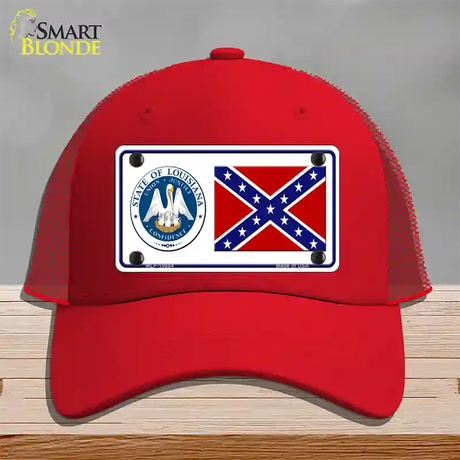 Confederate Flag Louisiana Seal Novelty License Plate Hat Mesh / Red