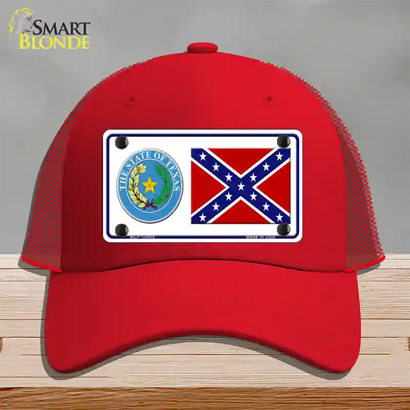 Confederate Flag Texas Seal Novelty License Plate Hat Mesh / Red