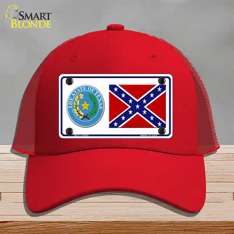 Confederate Flag Texas Seal Novelty License Plate Hat Mesh / Red