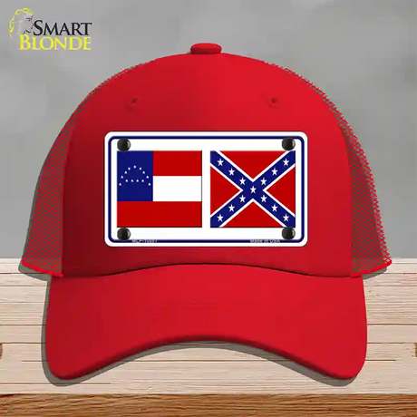 Confederate Robert E Lee Flag Novelty License Plate Hat Mesh / Red