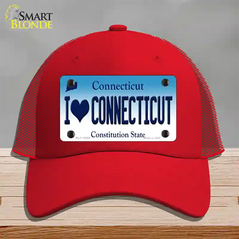 I Love Connecticut Novelty License Plate Hat Mesh / Red