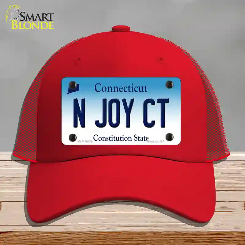 N Joy CT Connecticut Novelty License Plate Hat Mesh / Red