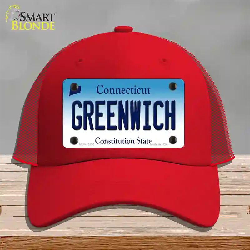 Greenwich Connecticut Novelty License Plate Hat Mesh / Red