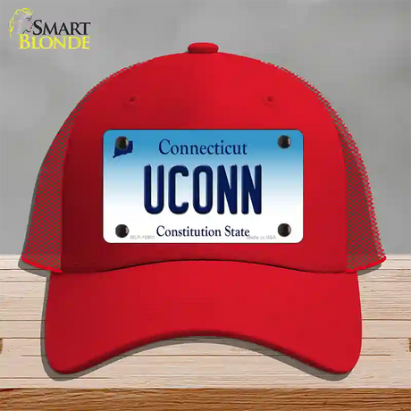 UConn Connecticut Novelty License Plate Hat Mesh / Red