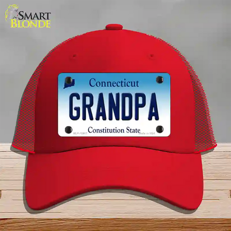 Grandpa Connecticut Novelty License Plate Hat Mesh / Red