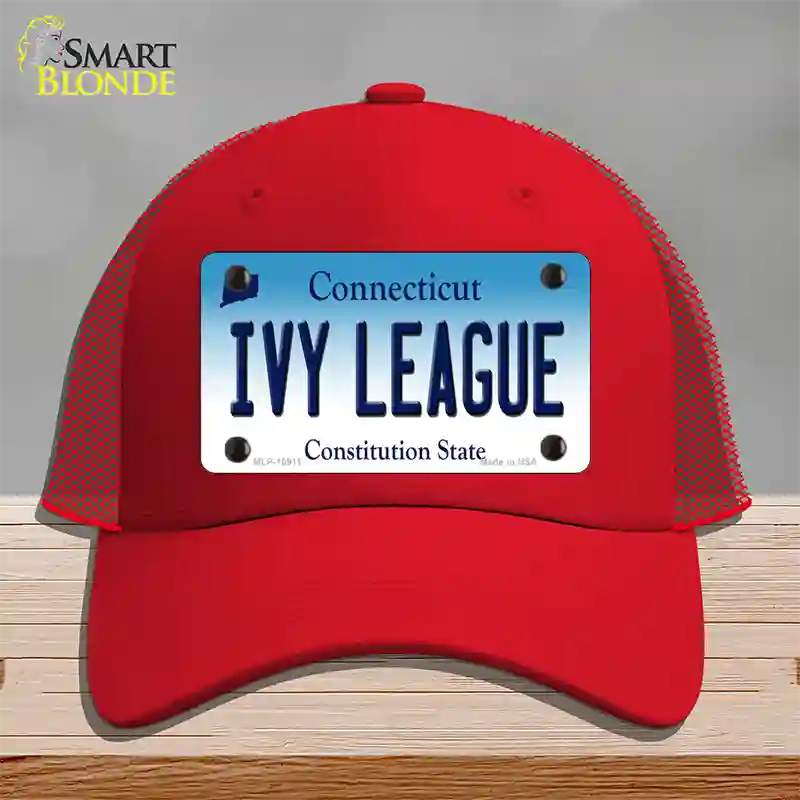 Ivy League Connecticut Novelty License Plate Hat Mesh / Red