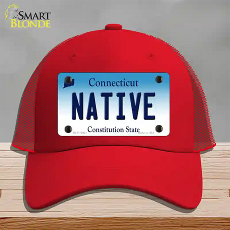 Native Connecticut Novelty License Plate Hat Mesh / Red