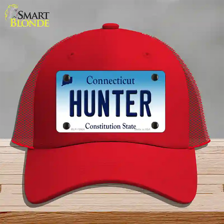 Hunter Connecticut Novelty License Plate Hat Mesh / Red