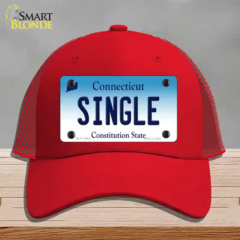 Single Connecticut Novelty License Plate Hat Mesh / Red