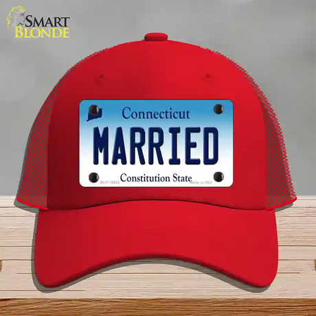 Married Connecticut Novelty License Plate Hat Mesh / Red