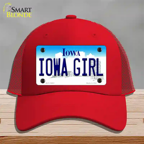 Iowa Girl Iowa Novelty License Plate Hat Mesh / Red