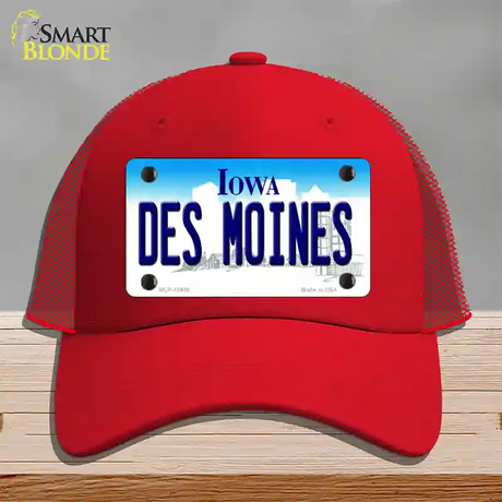 Des Moines Iowa Novelty License Plate Hat Mesh / Red