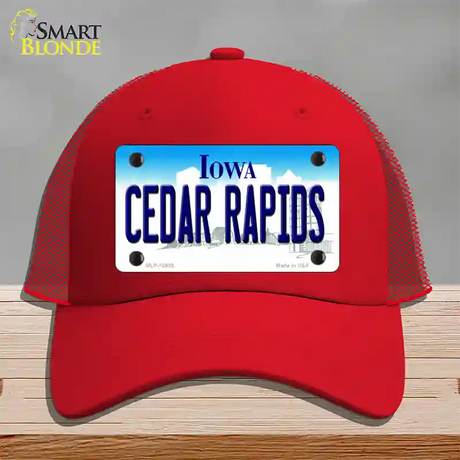 Cedar Rapids Iowa Novelty License Plate Hat Mesh / Red