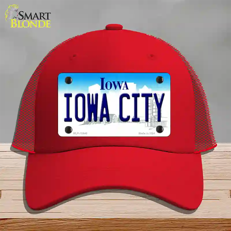 Iowa City Iowa Novelty License Plate Hat Mesh / Red