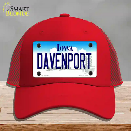 Davenport Iowa Novelty License Plate Hat Mesh / Red