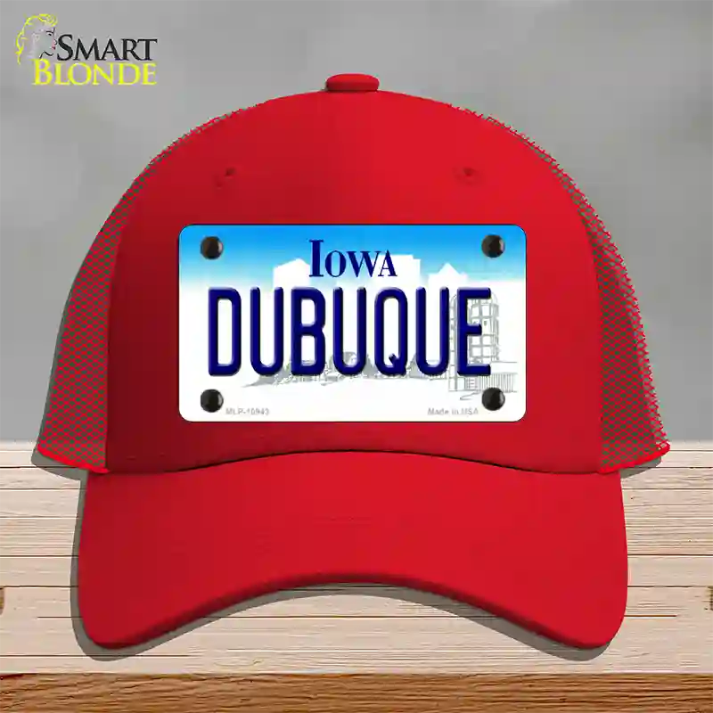 Dubuque Iowa Novelty License Plate Hat Mesh / Red