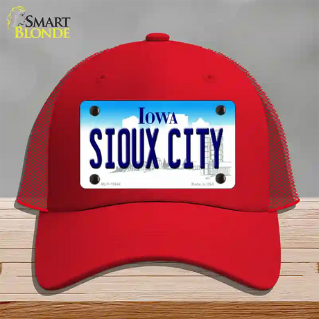 Sioux City Iowa Novelty License Plate Hat Mesh / Red