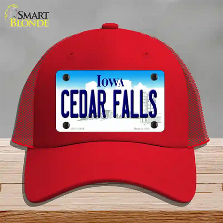 Cedar Falls Iowa Novelty License Plate Hat Mesh / Red