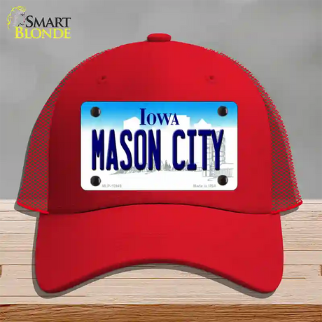 Mason City Iowa Novelty License Plate Hat Mesh / Red