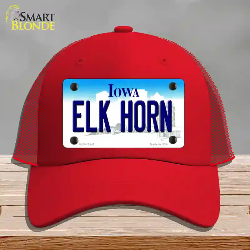 Elk Horn Iowa Novelty License Plate Hat Mesh / Red