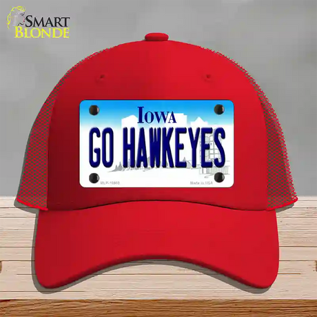 Go Hawkeyes Iowa Novelty License Plate Hat Mesh / Red