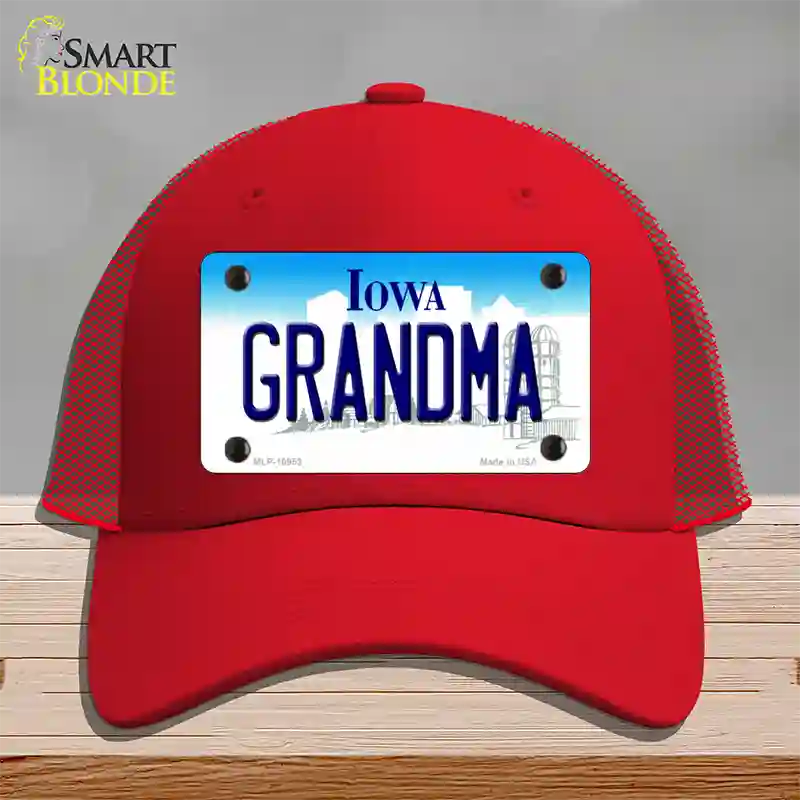 Grandma Iowa Novelty License Plate Hat Mesh / Red