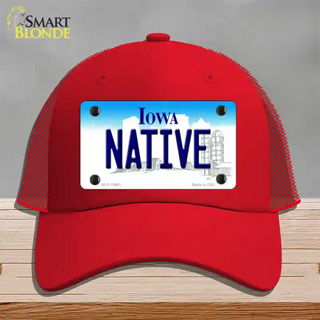 Native Iowa Novelty License Plate Hat Mesh / Red