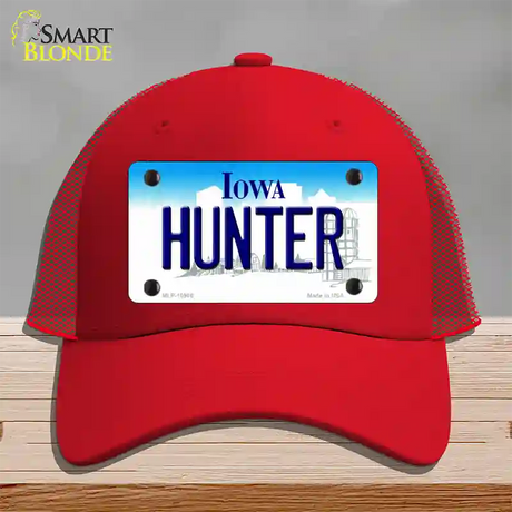 Hunter Iowa Novelty License Plate Hat Mesh / Red