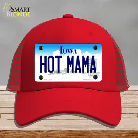 Hot Mama Iowa Novelty License Plate Hat Mesh / Red