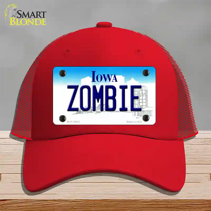 Zombie Iowa Novelty License Plate Hat Mesh / Red