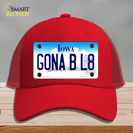 Gona B L8 Iowa Novelty License Plate Hat Mesh / Red