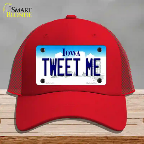 Tweet Me Iowa Novelty License Plate Hat Mesh / Red