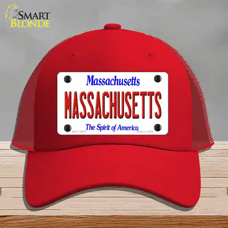 Massachusetts State Novelty License Plate Hat Mesh / Red