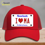 I Love Massachusetts Novelty License Plate Hat Mesh / Red