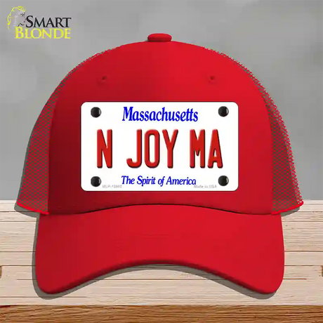 N Joy MA Massachusetts Novelty License Plate Hat Mesh / Red