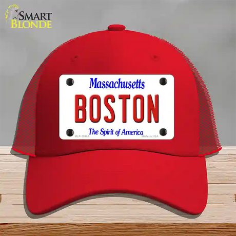 Boston Massachusetts Novelty License Plate Hat Mesh / Red