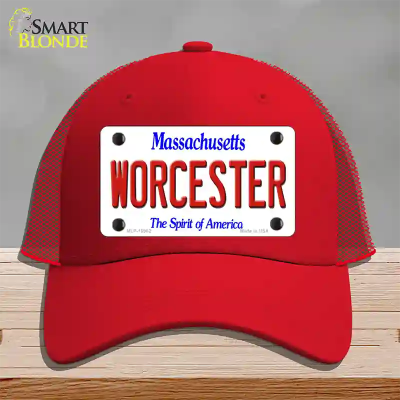 Worcester Massachusetts Novelty License Plate Hat Mesh / Red