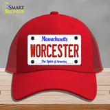 Worcester Massachusetts Novelty License Plate Hat Mesh / Red