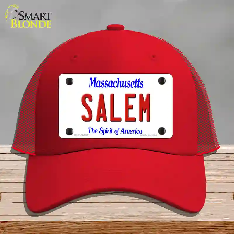 Salem Massachusetts Novelty License Plate Hat Mesh / Red