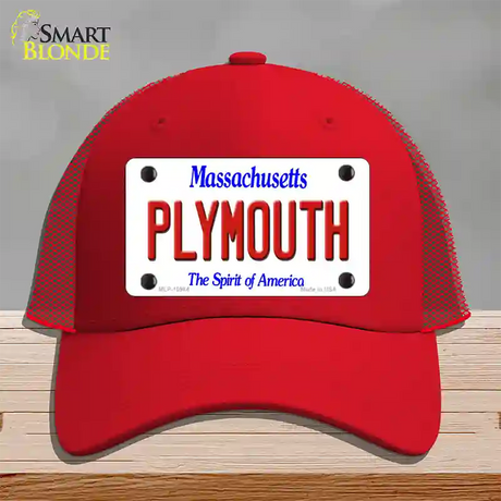 Plymouth Massachusetts Novelty License Plate Hat Mesh / Red