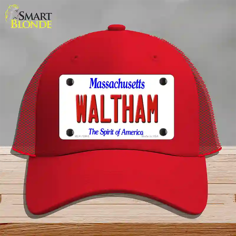 Waltham Massachusetts Novelty License Plate Hat Mesh / Red