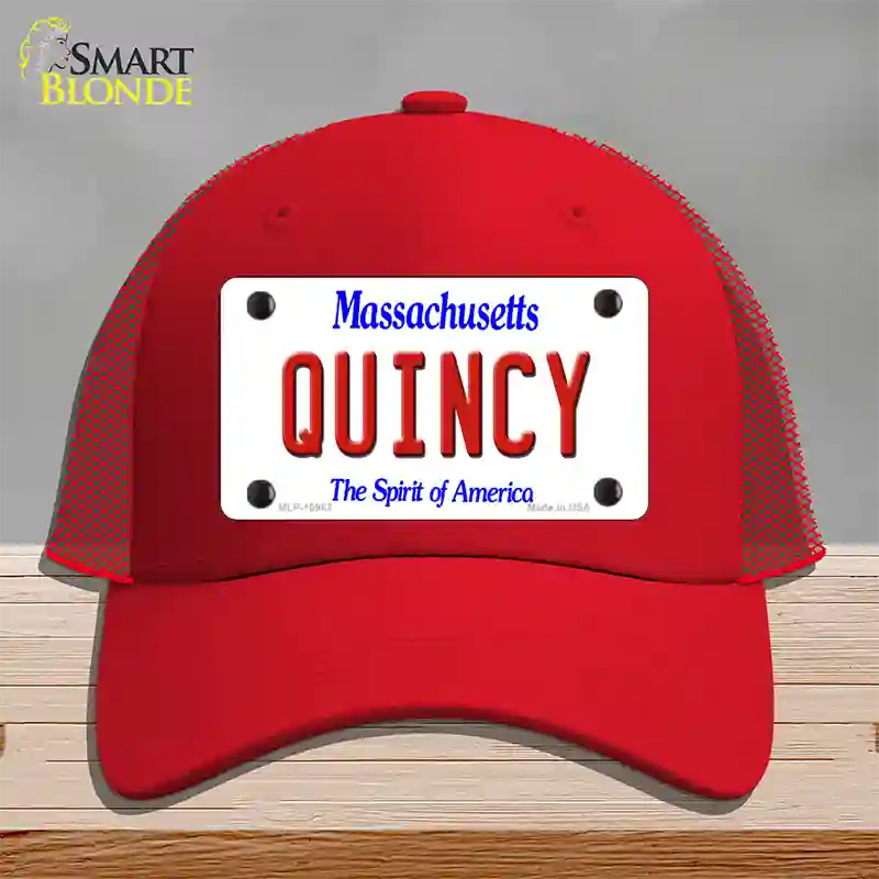 Quincy Massachusetts Novelty License Plate Hat Mesh / Red