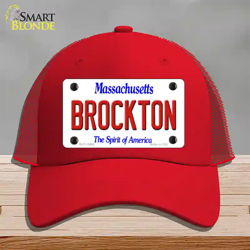 Brockton Massachusetts Novelty License Plate Hat Mesh / Red