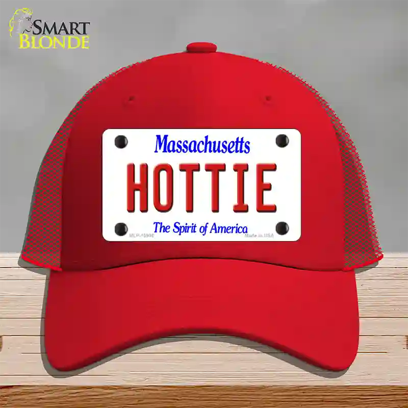 Hottie Massachusetts Novelty License Plate Hat Mesh / Red