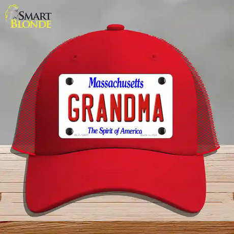 Grandma Massachusetts Novelty License Plate Hat Mesh / Red