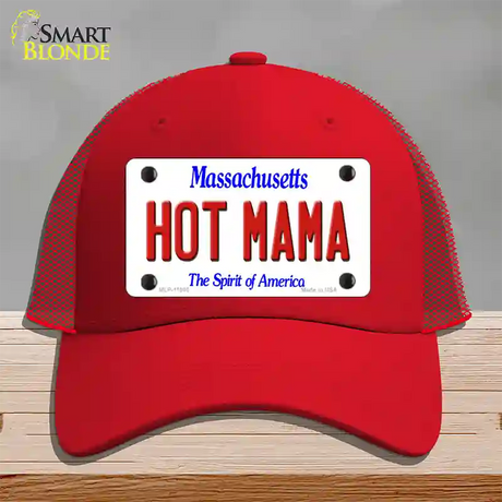 Hot Mama Massachusetts Novelty License Plate Hat Mesh / Red