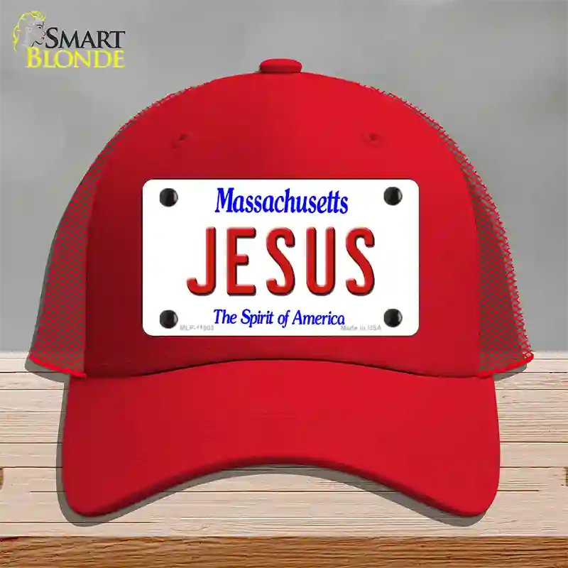 Jesus Massachusetts Novelty License Plate Hat Mesh / Red