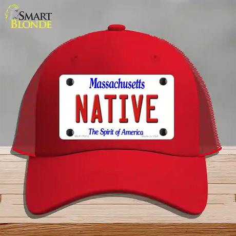 Native Massachusetts Novelty License Plate Hat Mesh / Red