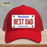 Best Dad Massachusetts Novelty License Plate Hat Mesh / Red