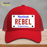 Rebel Massachusetts Novelty License Plate Hat Mesh / Red